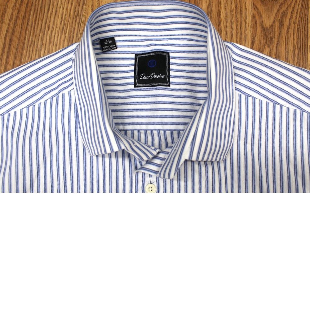 DAVID DONAHUE REGULAR FIT 100% COTTON SHIRT BLUE & WHITE Sz 17 X-LARGE, XL